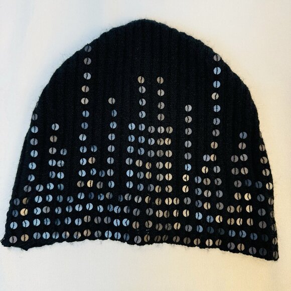 Cute Glam Black Women Beanie Tuque Hat With Black Sequins Jessica Simpson SZ M - Picture 1 of 6